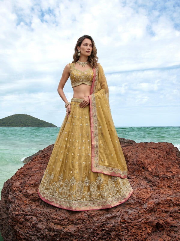Golden Tissue Embroidered Lehenga
