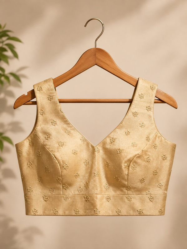 Women's Gold Silk Brocade Readymade Saree Blouse
