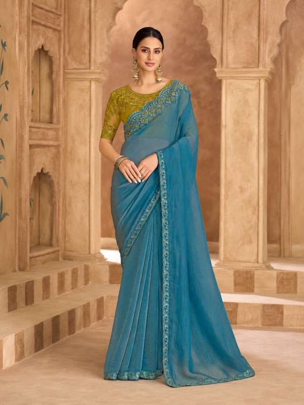 Tissue Georgette Saree & Bangalori Work Blouse