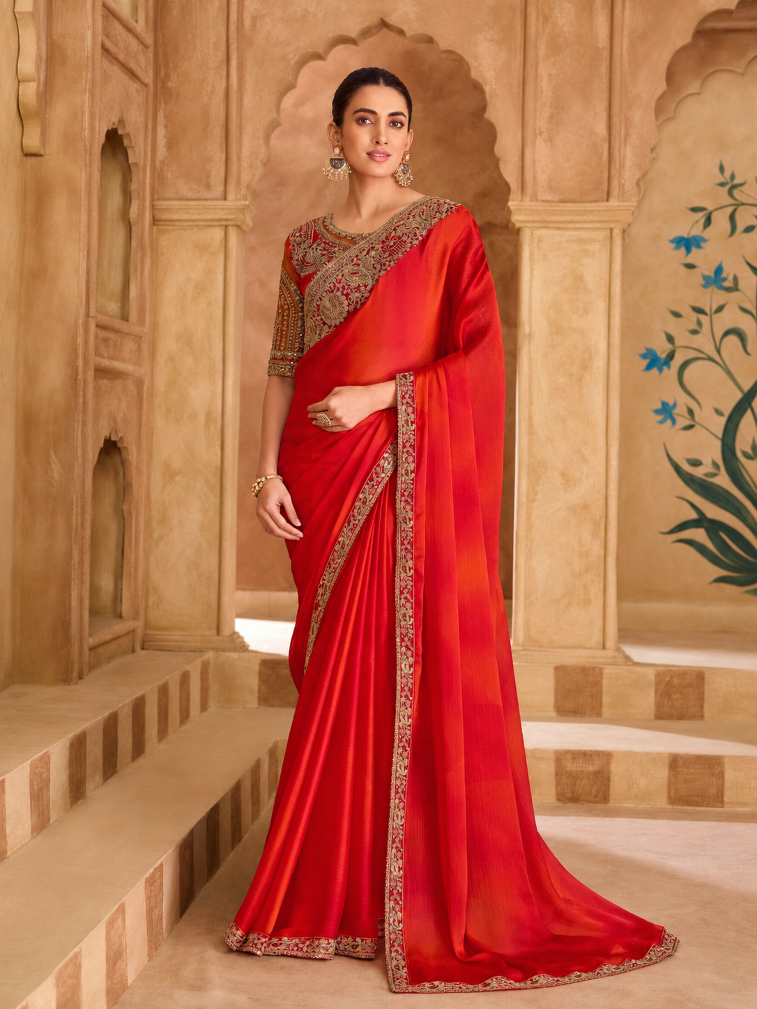 Sparkle Shaded Chiffon Saree & Bangalori Work Blouse