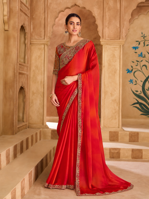Sparkle Shaded Chiffon Saree & Bangalori Work Blouse