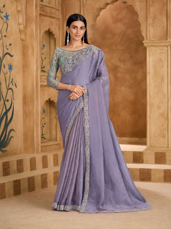 Sparkle Shaded Chiffon Saree & Bangalori Work Blouse