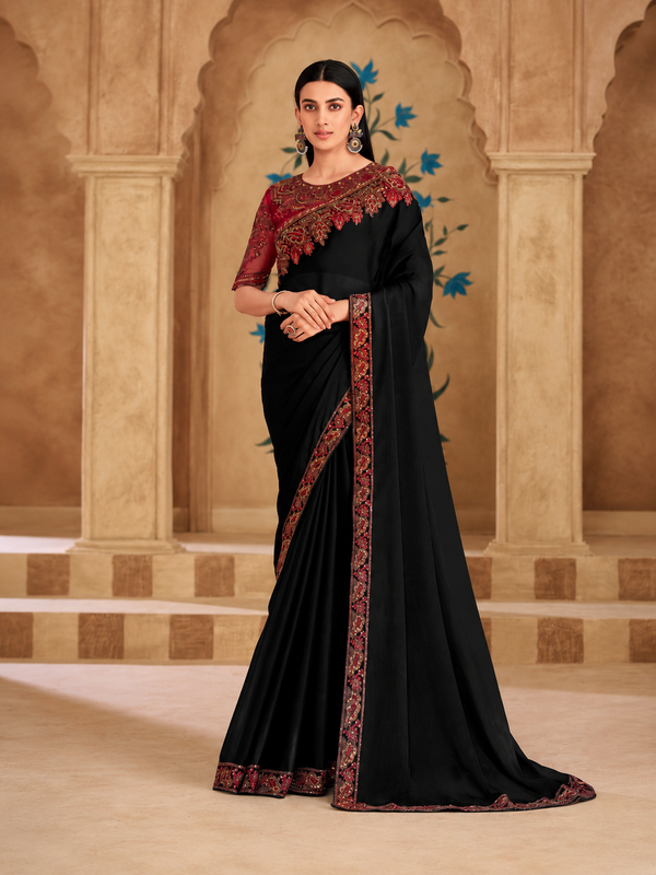 Powder White Silk Georgette Saree & Bangalori Work Blouse
