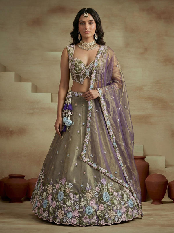 Sage Green & Lilac Floral Lehenga