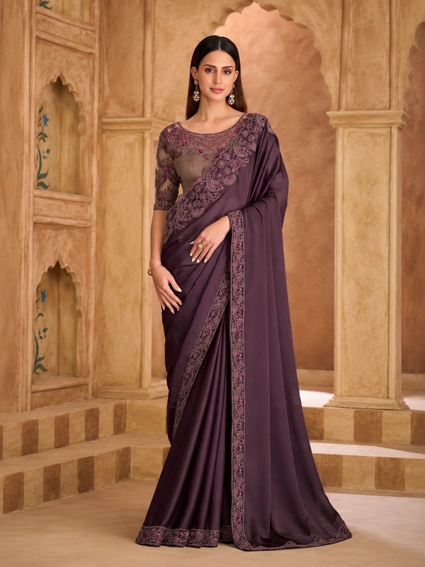 Silk Satin Chiffon Saree & Bangalori Work Blouse