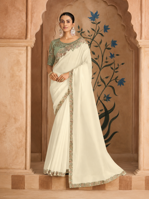 Majestic Shaded Satin Chiffon Saree & Bangalori Work Blouse