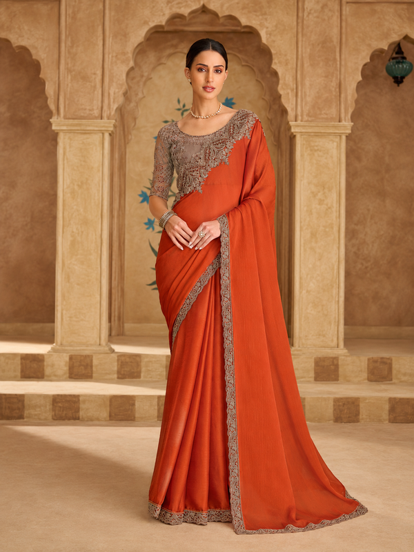 Pure Black Satin Chiffon Saree & Bangalori Work Blouse