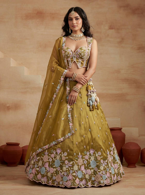 Mehendi Green Floral Corset Lehenga