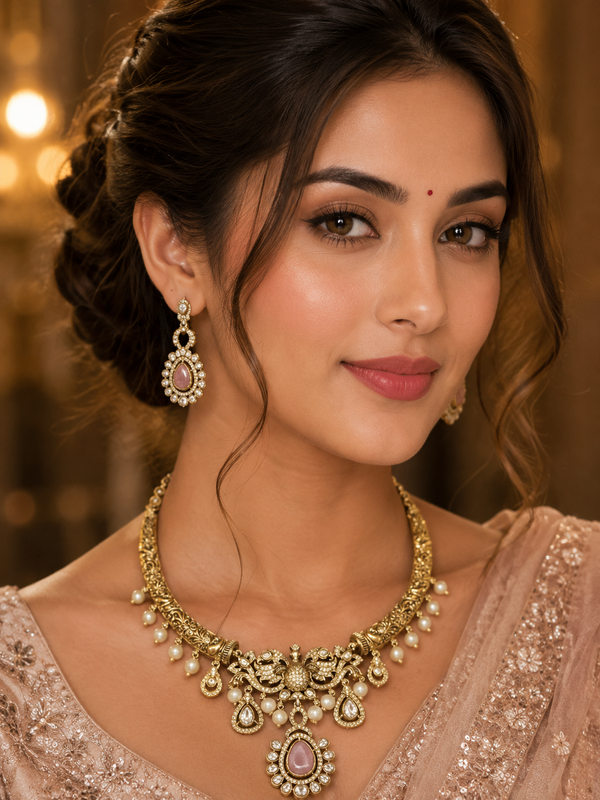 Sitara Peacock — Antique Gold Heritage Necklace & Earring Set