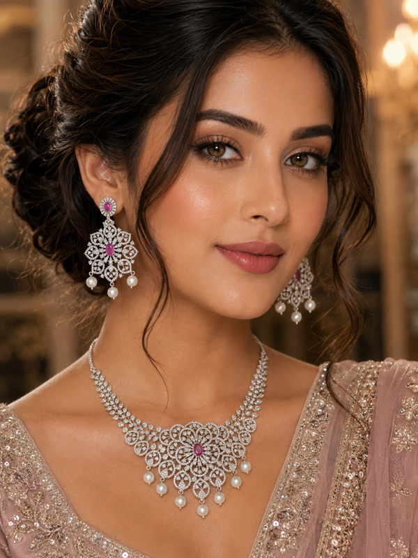 Ophira Bridal — Diamond Lace Necklace & Earring Set