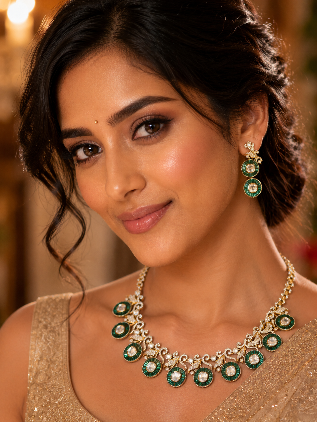 Vera Emerald — Kundan Vine Necklace & Earring Set