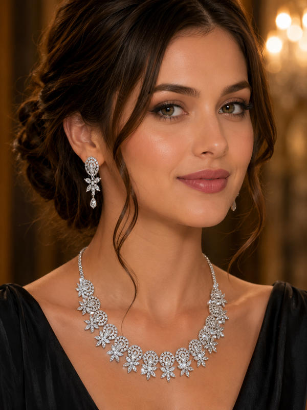Celeste — Diamond Floral Necklace & Earring Set