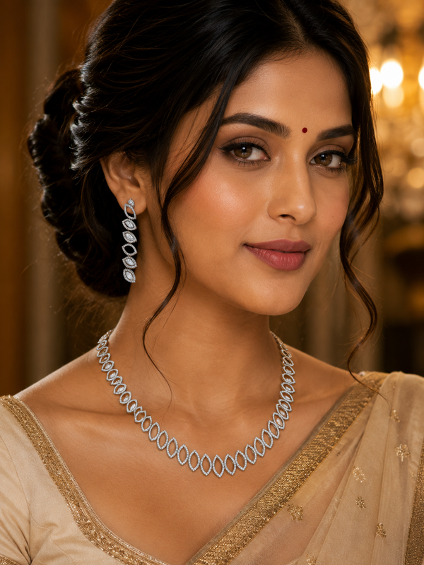 Luna Diamond — Modern Link Statement Necklace & Earring Set