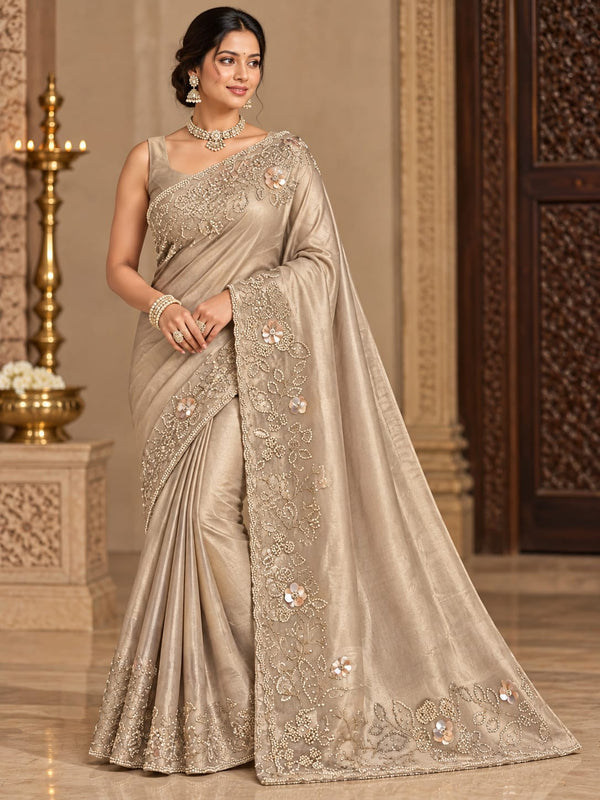Elegant Champagne Beige Embellished Designer Saree
