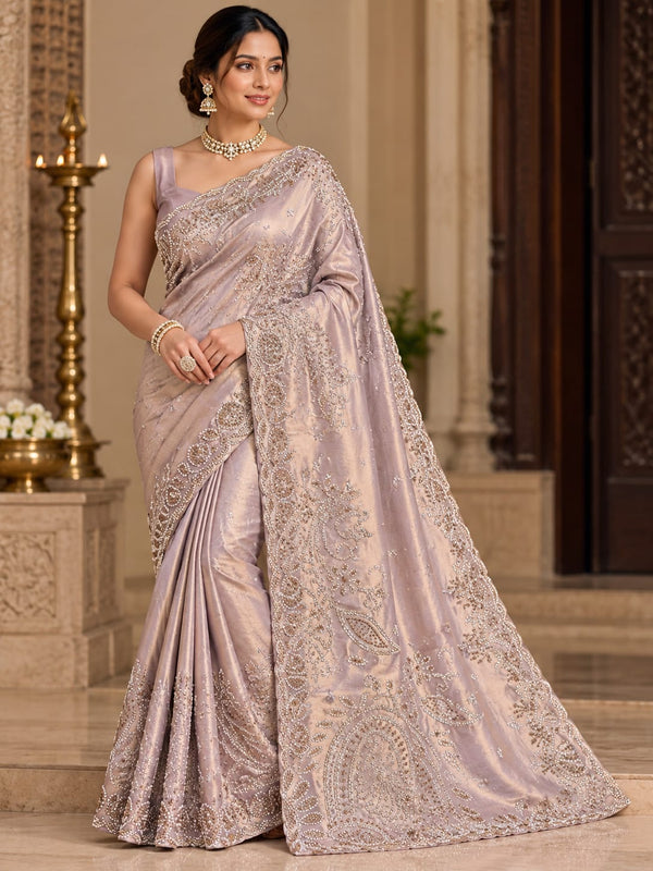Elegant Blush Lavender Embellished Designer Saree