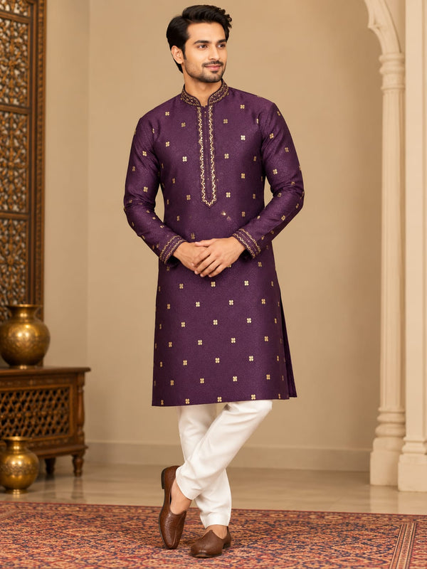 Elegant Wine Purple Printed Men’s Kurta