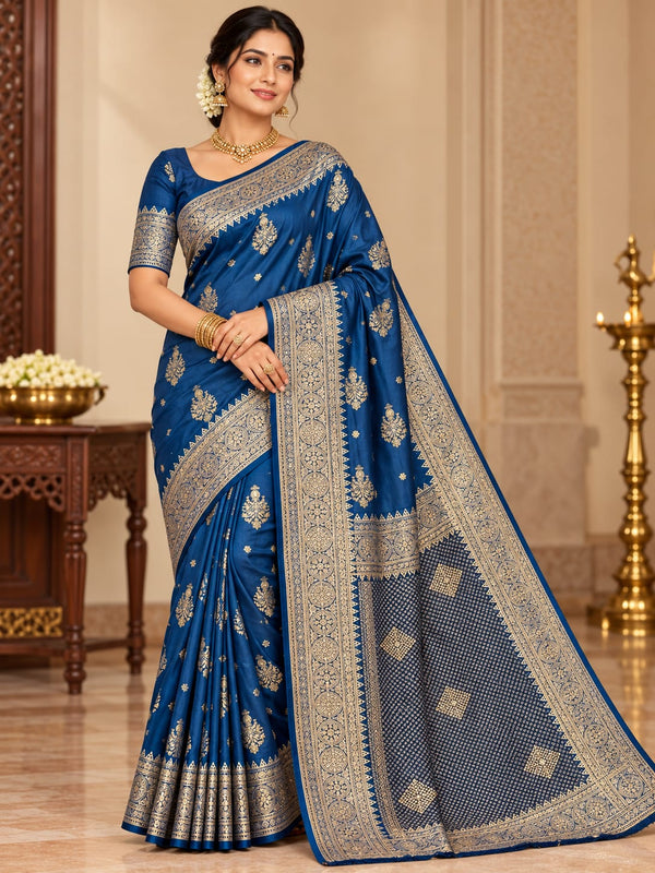Royal Blue & Gold Banarasi-Inspired Designer Saree