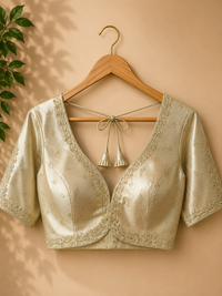 Women's Champagne Gold Embroidered Readymade Saree Blouse