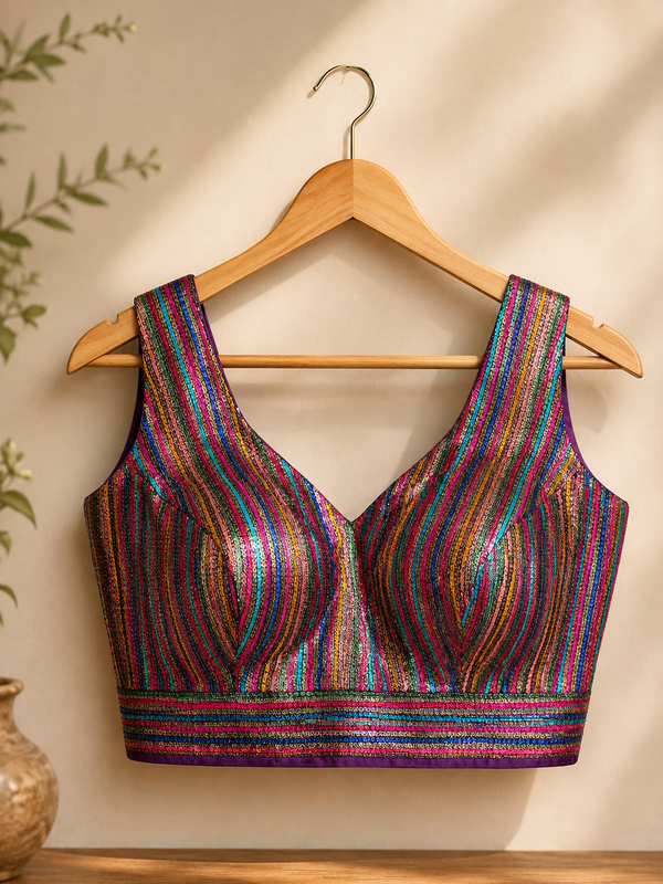 Women's Multicolor Striped Readymade Saree Blouse
