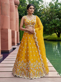 Marigold Yellow Floral Embroidered Lehenga