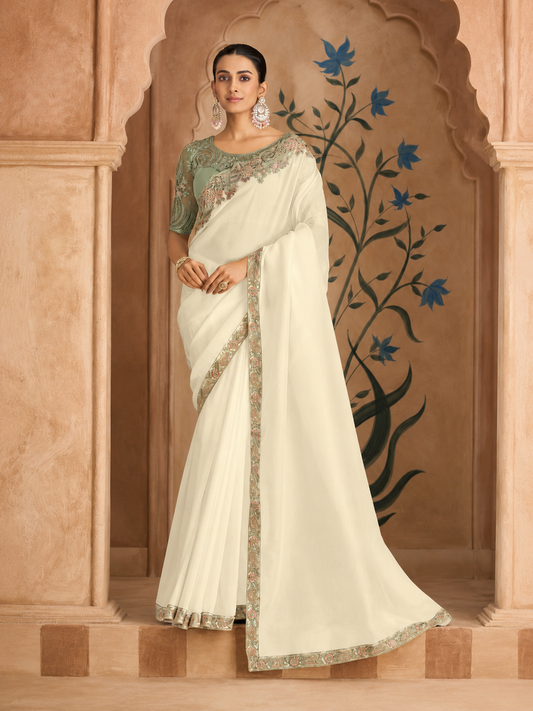 Majestic Shaded Satin Chiffon Saree & Bangalori Work Blouse