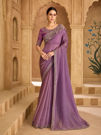 Lavender Tissue Georgette Saree & Satin Work Blouse