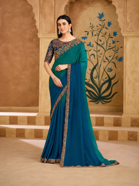 Sparkle Shaded Chiffon Saree & Bangalori Work Blouse