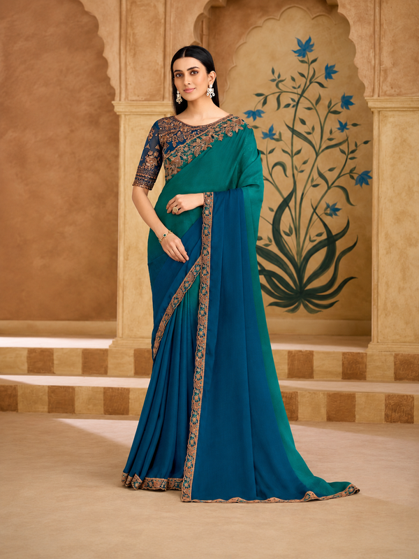 Sparkle Shaded Chiffon Saree & Bangalori Work Blouse