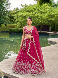 Rani Pink Embroidered Organza Lehenga