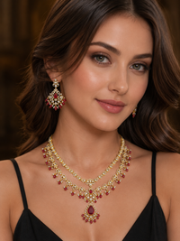 Ishara Ruby — Royal Layered Necklace & Earring Set