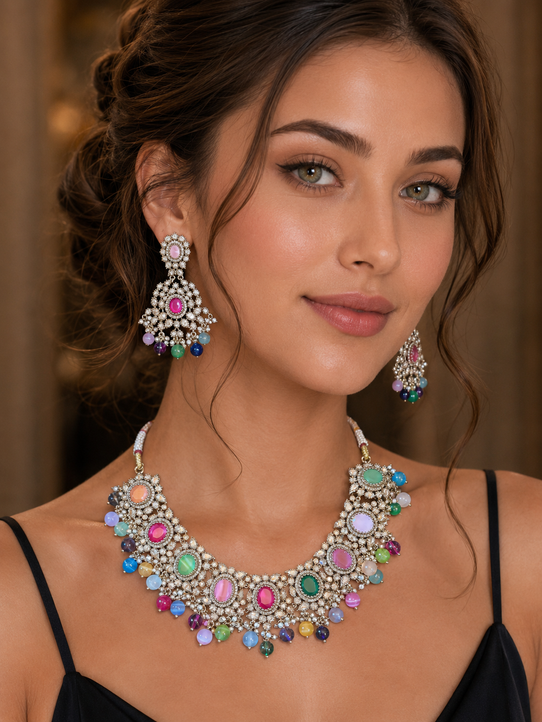 Meera — Multi-Stone Statement Necklace & Earring Set