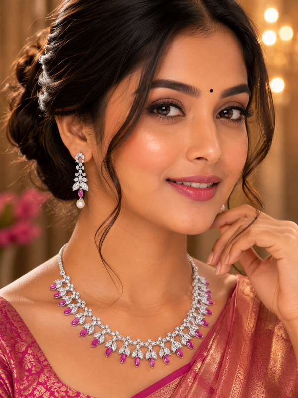 Serena Ruby — Marquise Leaf Necklace & Earring Set