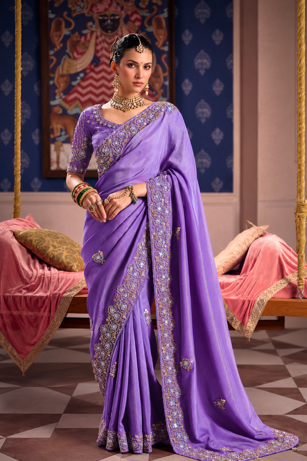 Lavender Georgette Saree & Matching Blouse