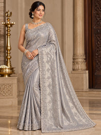 Elegant Silver Grey Embellished Designer Saree