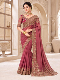 Rosewood Chiffon Saree with Ornate Embroidered Pallu