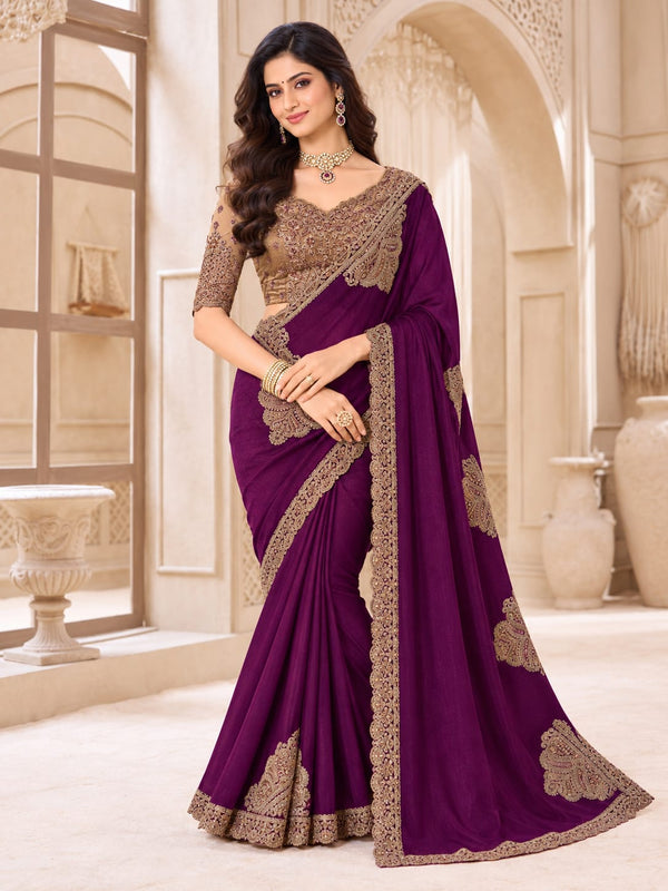 Royal Purple Saree with Antique Embroidered Accents