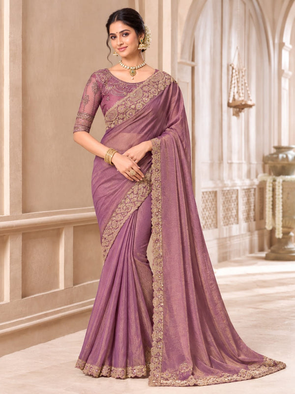 Mauve Saree with Antique Gold Embroidery