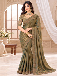 Olive Gold Saree with Teal Embroidered Details