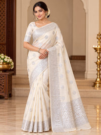 Elegant Ivory  Saree with Silver Zari Woven Motifs