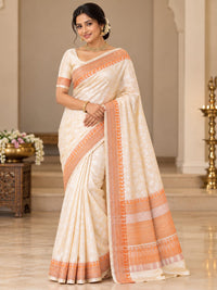 Elegant Ivory Saree with Peach Orange Woven Border