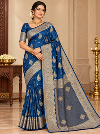 Royal Blue & Gold Banarasi-Inspired Designer Saree
