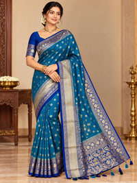 Royal Blue & Teal Banarasi-Inspired Silk Saree