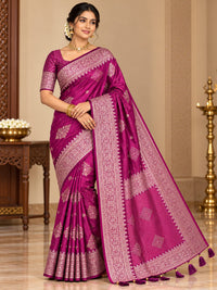 Royal Magenta Silk Saree with Intricate Zari Woven Border