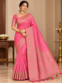 Elegant Rose Pink Silk Saree with Intricate Zari Woven Border